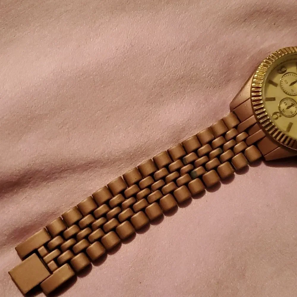 NEW Rose Gold Tone Chronograph Style Ladies Watch Gold Face Wristwatch Timepiece